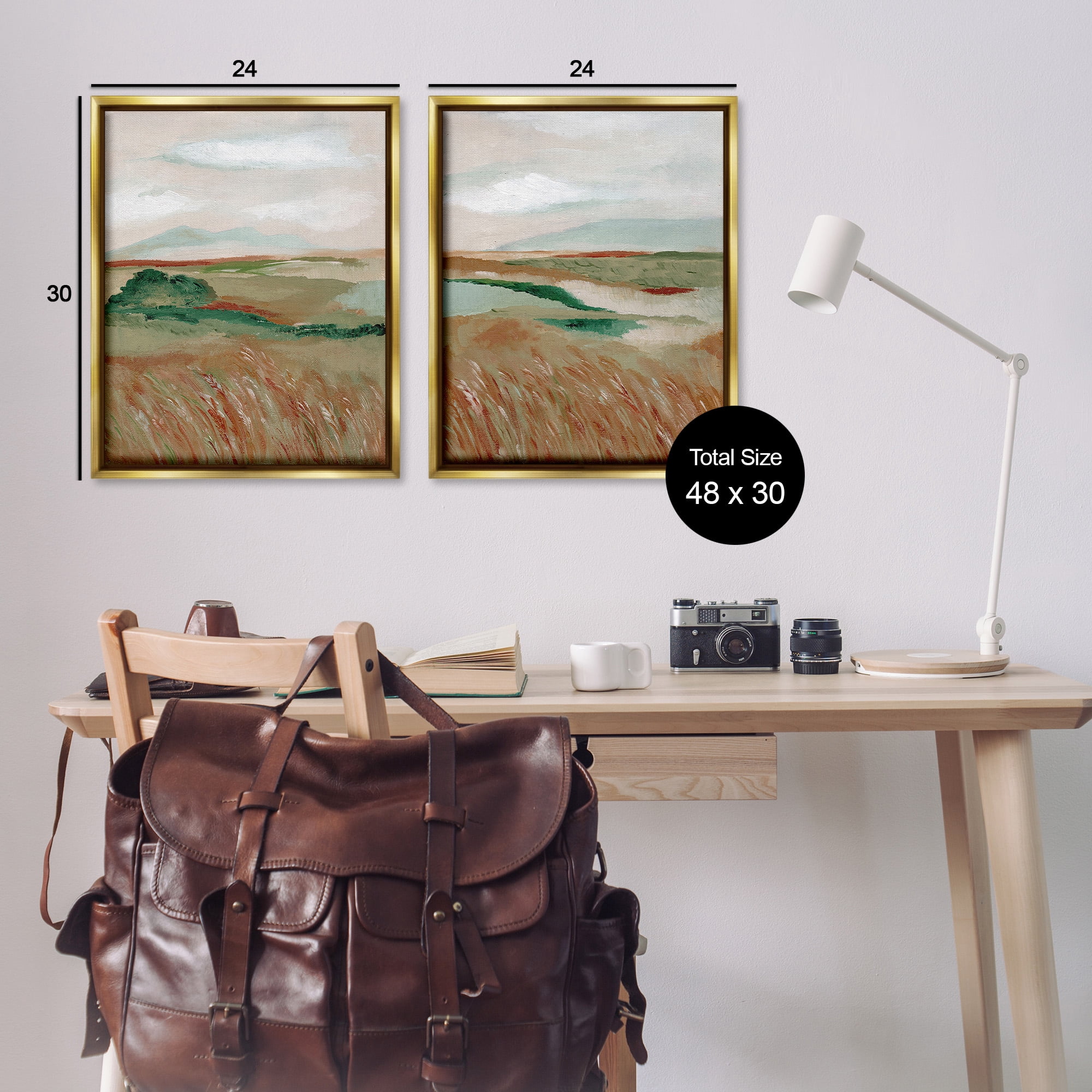 Stupell Industries Windblown Reeds Landscape Landscape Painting Gold Floater Framed Canvas Art Print Wall Art, 25 x 31, Set of 2