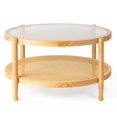 thumbnail image 3 of IVV 2-Tier Round Coffee Table with Tempered Glass Top, Rattan Shelf, and Rubberwood Frame, Ideal for Living Room, Bedroom, Balcony, Patio - 31.5"Dia x 17.3"H, Natural, 3 of 10