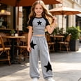 thumbnail image 5 of NEBWOAK Girls 2 Piece Outfit,Star Print Ruched Short Sleeve Shirt Baggy Wide Leg Pants,Gray,Size 9-10Y, 5 of 7