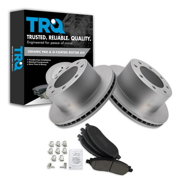 TRQ Rear Brake Pad & Rotor Kit Brake Pads Brake Rotor Ceramic Premium G-Coated Fits Select 2005-2007 Ford F-250 Super Duty F-350 Super Duty