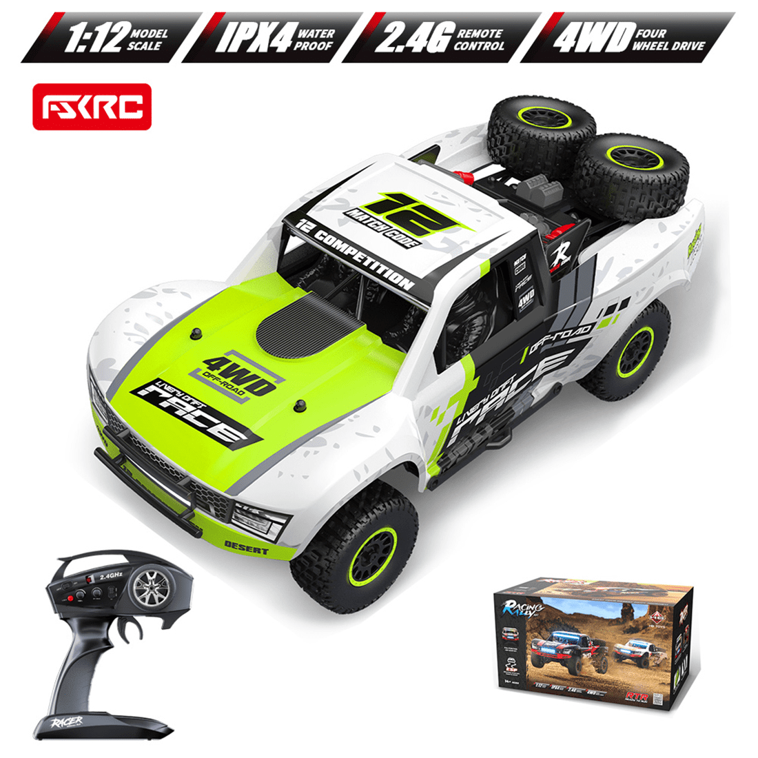RD12 1/12 Scale RC Drift Car for Adults, 2.4G 4WD Full-Proportional Brushed Drift Racing Car with Gyroscope and 7-Color LED Lights for Hobbyist - RTR