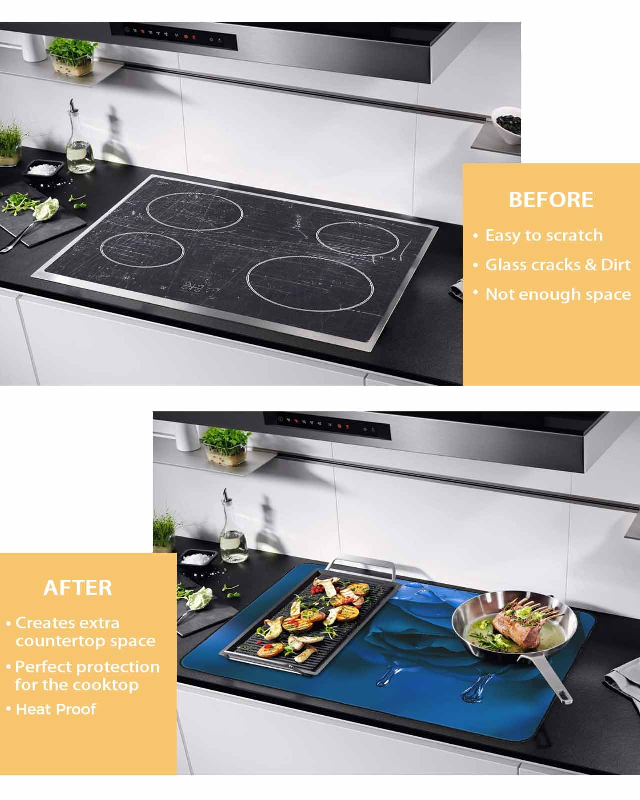nqOlkjepod Large Induction Cooktop Protector Mat 24"x21", Blue Rose Stove Top Covers for Electric Stove, Elegance Fantasy Flowers Romantic Decorative Stove Burner Cover Mats, Glass Top Stove Cover