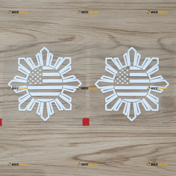 2X White 4" Philippines American USA Flag Sun Star Filipino Decal Sticker Car Vinyl no bkgrd