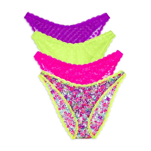 No Boundaries No Boundaries Women's High Leg Sheer Bikini Panties, 4Pack