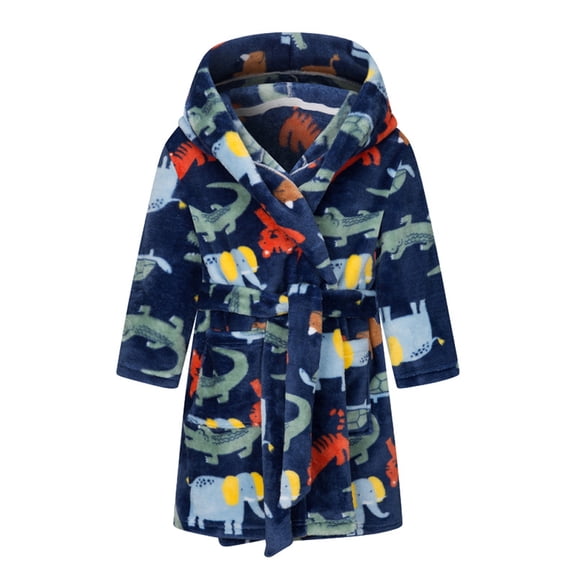 KYAIGUO Kids Boys Cartoon Bathrobe,Toddler Girls Skin-Friendly Soft Robe Pajamas with Belt Hooded Bath Towel Sleepwear Casual Cotton Fleece Bathrobe for 2-13Y