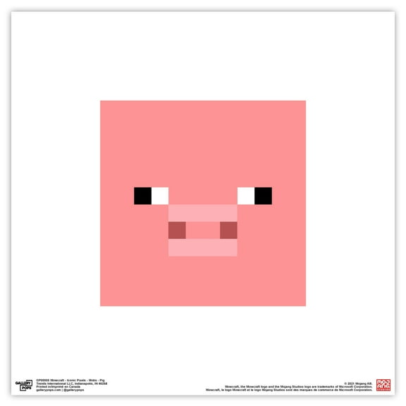 Gallery Pops Minecraft: Iconic Pixels - Mobs - Pig Wall Art, Unframed Version, 12" x 12"
