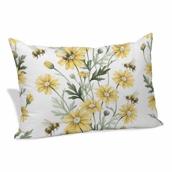 Yellow Spring Floral Pillow Covers 12"x20", Summer Daisy Botanical Flowers Soft Brushed Microfiber Breathable Throw Pillow Covers, Decorative Pillowcase with Zipper for Couch Sofa Bedroom Living Room