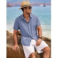 thumbnail image 4 of Camisa COOFANDY de lino, manga corta, casual, azul, 4 of 5