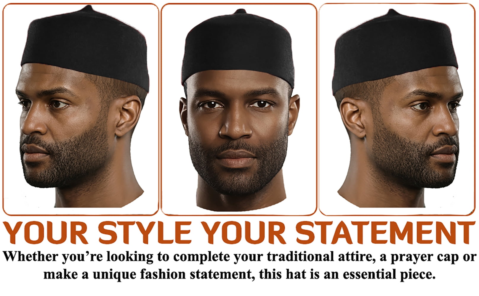 Black Wool Fez Hat for Men – Soft Felt Igbo Cap | Traditional African Hat Kufi