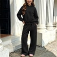 thumbnail image 2 of Rciityk 5-14Y Girls Fleece Lined Hoodies and Wide Leg Pants 2Pcs Tracksuit, Solid Color Fall Winter Warm Sweatsuit, 2 of 7