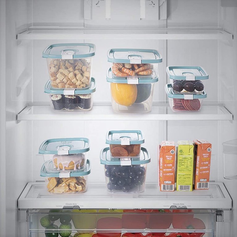 Plastic Food Storage Containers w/Attached Lids. Multi Sizes Containers.  Microwave/Freezer & Dishwasher Safe - Steam Release Valve. BPA/Free (12,  Light Blue) 