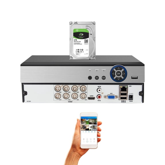 Evertech 8 Channel H.265 Digital Video Recorder 4TB HDD for AHD TVI CVI Analog Security Cameras