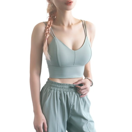 

Women Casual Sports Bra Solid Color Suspender V-neck Close-fitting Crop Top