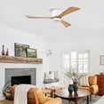 thumbnail image 3 of 52" Ceiling Fan with Lights Remote Control, Solid Wood Blades Downrod Mount, Quiet DC Motor 6 Speeds Reversible for Living Room Bedroom, White+Natural, 3 of 10