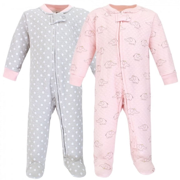 Hudson Baby Infant Girl Premium Quilted Zipper Sleep and Play, Pink Gray Elephant, 0-3 Months