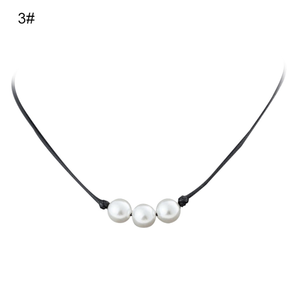 Women Pearl Necklace Leather Cord Choker Jewelry Handmade Choker Necklace New tB 