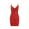 thumbnail image 5 of SMihono Cut Out Bodycon Dress for Women Deep V Neck Tie Front Ruffle Hem Sexy Mini Dress Clubwear Summer Party Dresses Red L, 5 of 9