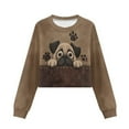 thumbnail image 4 of COEQINE Soft Girls Crop Top Sweatshirt, Long Sleeve Crewneck Fall Winter Pullover, Comfy Loose Fit Casual Shirt for Teen Girls Age 5-6, Pug Paw Brown, 4 of 7