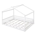 thumbnail image 6 of Jopath Full Size Floor Bed, Wood Bed with Slatted Base House Bed Frame with Fence for Kids Teens Girls Boys White, 6 of 8