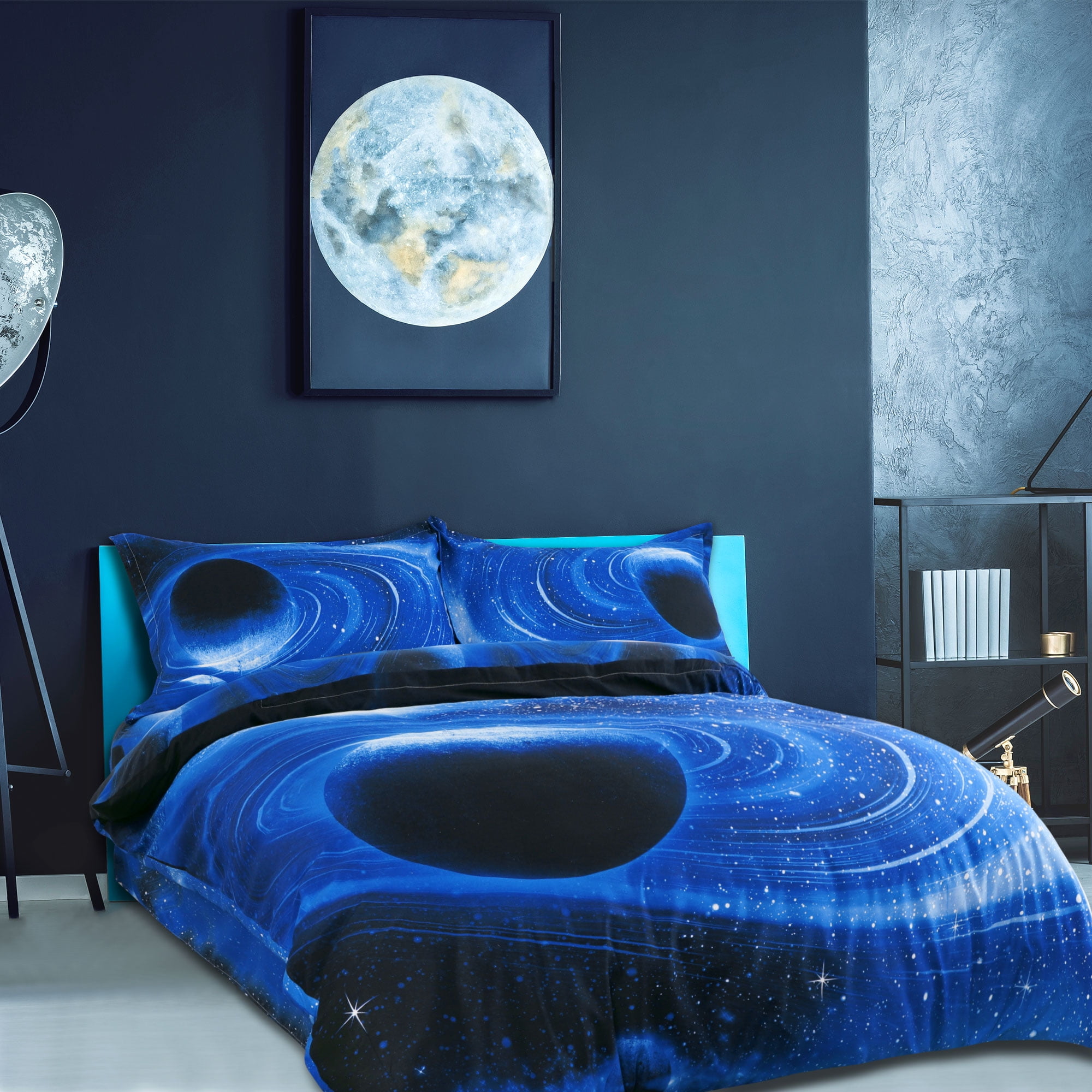 PiccoCasa 4Pcs Galaxy Bedding Quilt Duvet Cover Set for Twin Size Bed, Navy Blue