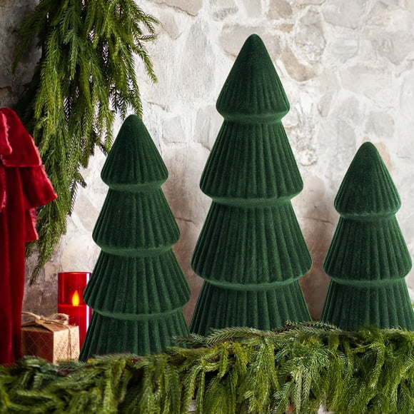 Decoraciones Navideñas MOREDOTS Set de 3 Árboles de Cerámica con Terciopelo