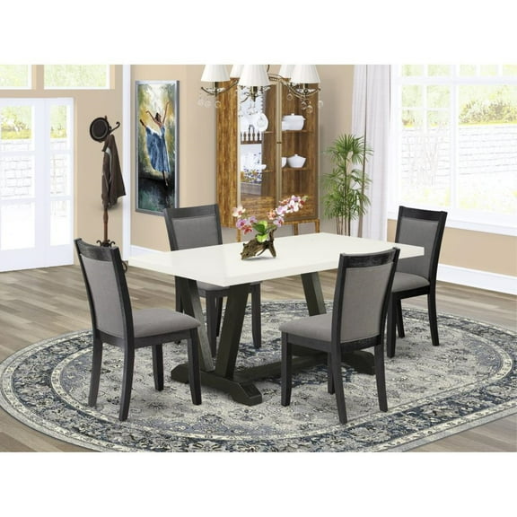 East West Furniture V-Style 5-Piece Wood Dining Set in Black/White/Dark Gray