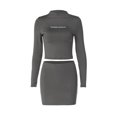 thumbnail image 2 of Genuiskids Women Mini Skirt Set Long Sleeve Letters Print Crop Top with Low Waist Bodycon Skirt Club Party Streetwear, 2 of 9