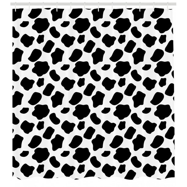Great savings free delivery / collection on many items. cow print shower curtain cattle skin pattern with scattered spots animal hide plain and pasture print fabric bathroom set with hooks white black