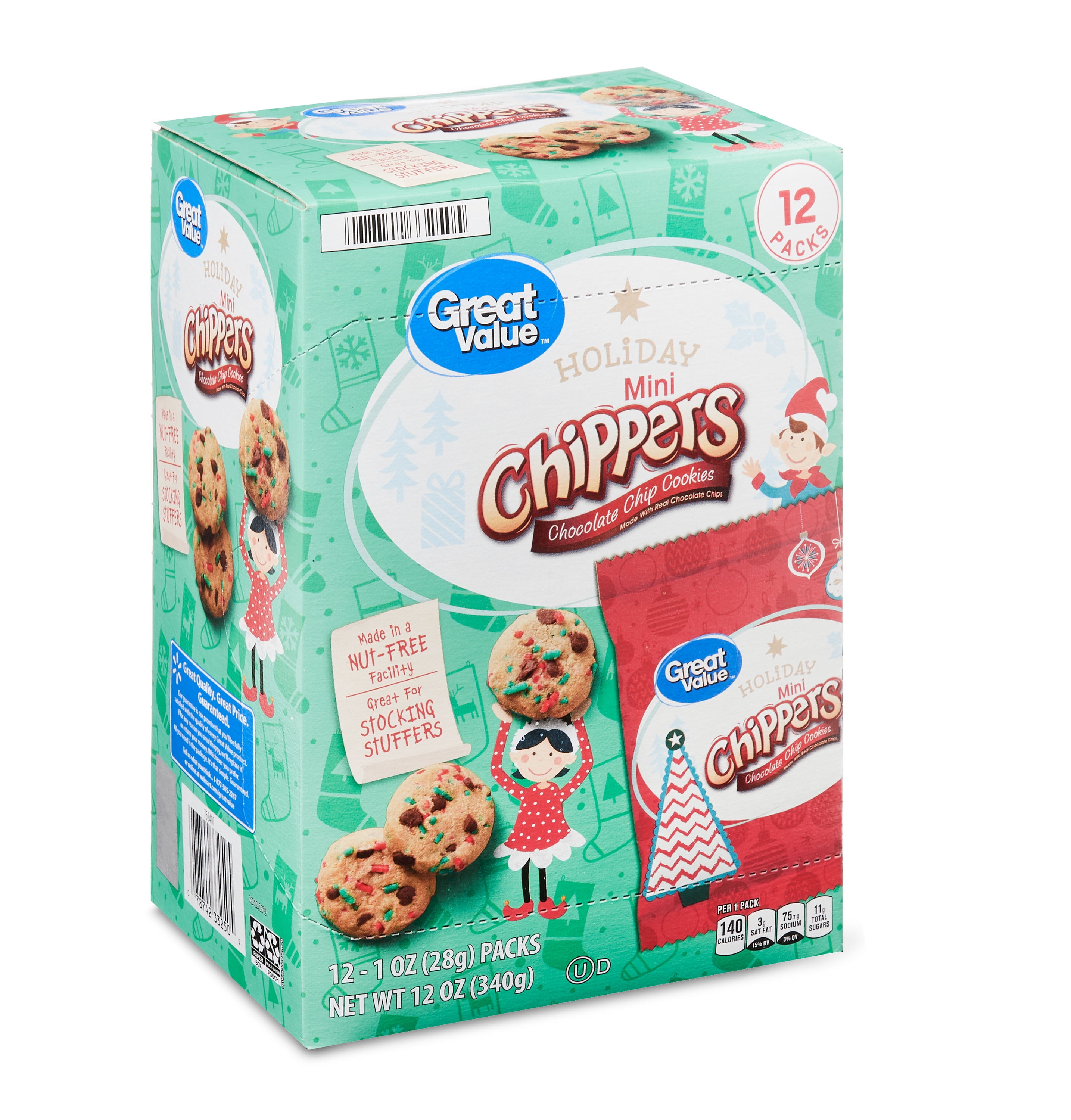 Great Value Holiday Mini Chippers Chocolate Chip Cookies, 12 oz, 12