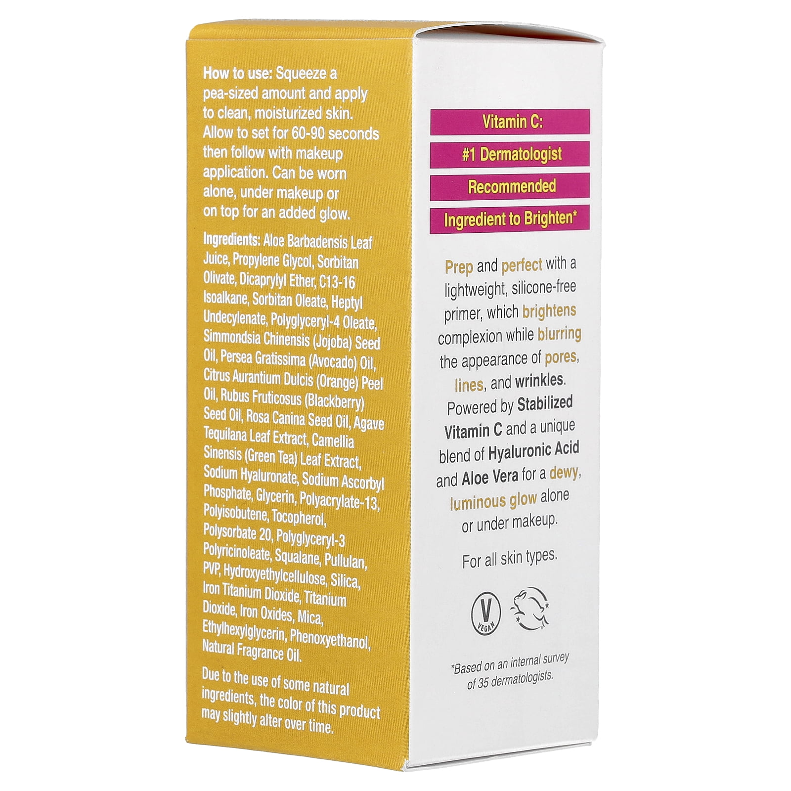 DERMA E Vitamin C Luminous 2-in-1 Primer, For All Skin Types, 1 fl oz (30 ml)