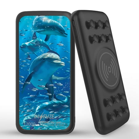 

INFUZE Qi Wireless Portable Charger for Samsung Galaxy A32 5G External Battery (12000 mAh 18W Power Delivery USB-C/USB-A 3.0 Ports Suction Cups) with Touch Tool - Dolphin