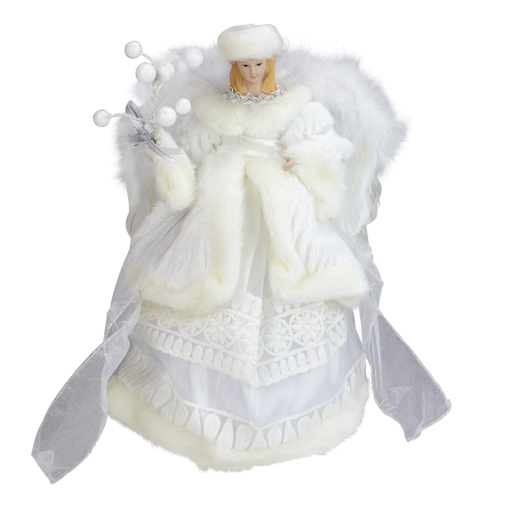 12" White Angel in a Dress Christmas Tree Topper Unlit
