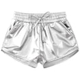 thumbnail image 3 of Zaldita Kids Girls Metallic Dance Shorts Gymnastics Shorts Sparkle Tumbling Bottoms Drawstring Athletic Shorts Dancewear Silver 150, 3 of 5