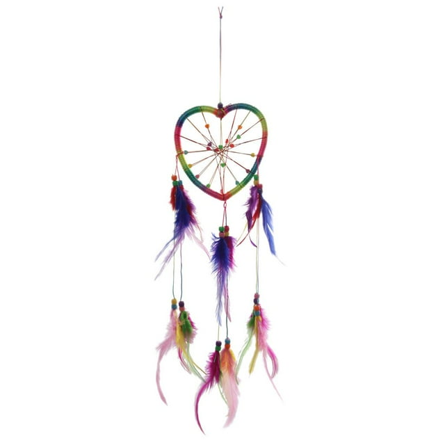 Tachiuwa Boho Rainbow Heart Shape Feather Home Wall Hanging
