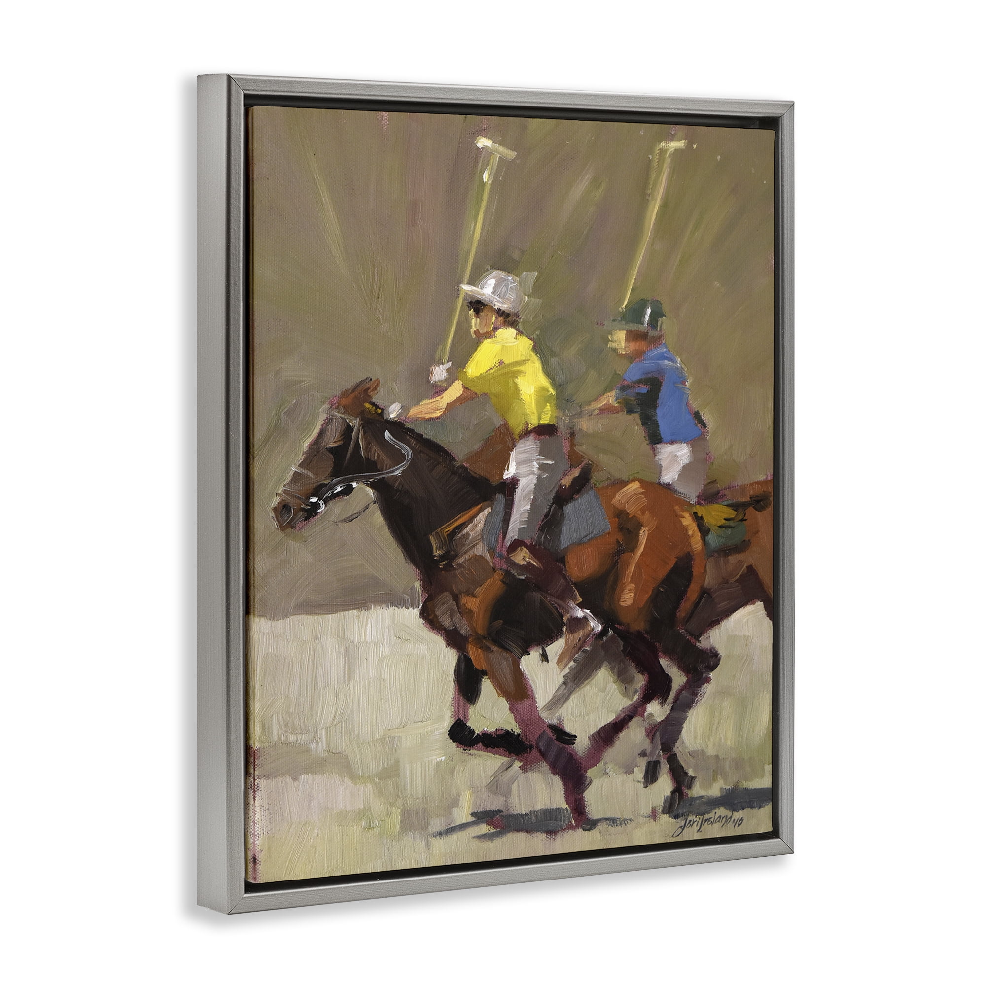 Stupell Industries Polo Player Athletes Sports Painting Gray Floater Framed Canvas Art Print Wall Art, 17 x 21