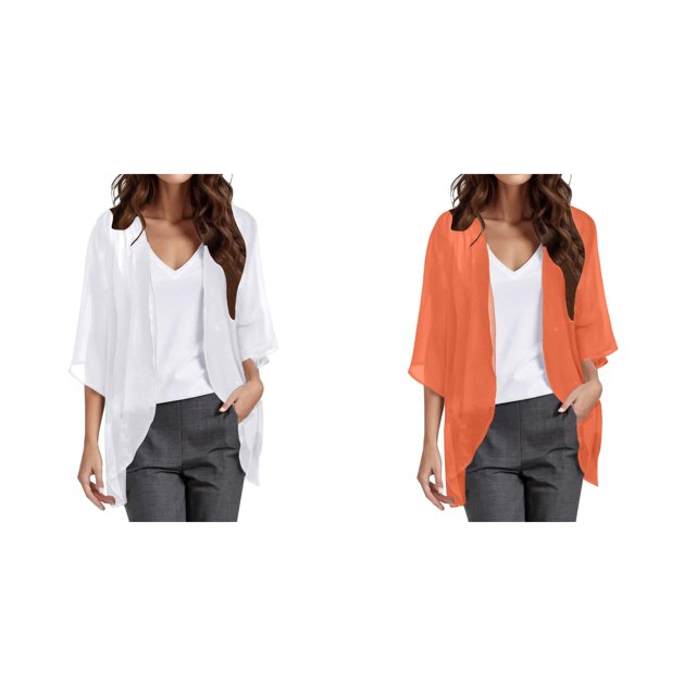 (Lot de 2) Kcodviy Cardigan Élégant Uni à Manches Bouffantes à Col en V pour Femmes, Cardigan à Manches pour Femmes, Couvre-Maillot Ample, Cardigans Sans Manches pour Femmes, Léger, Haut Blouse Décontracté