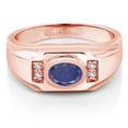 thumbnail image 2 of Gem Stone King Men's 18K Rose Gold Plated Silver Blue Lapis and White Created Sapphire Ring (1.56 Cttw, Gemstone Birthstone, Oval 8X6MM, Available in Size 7, 8, 9, 10, 11, 12, 13), 2 of 3