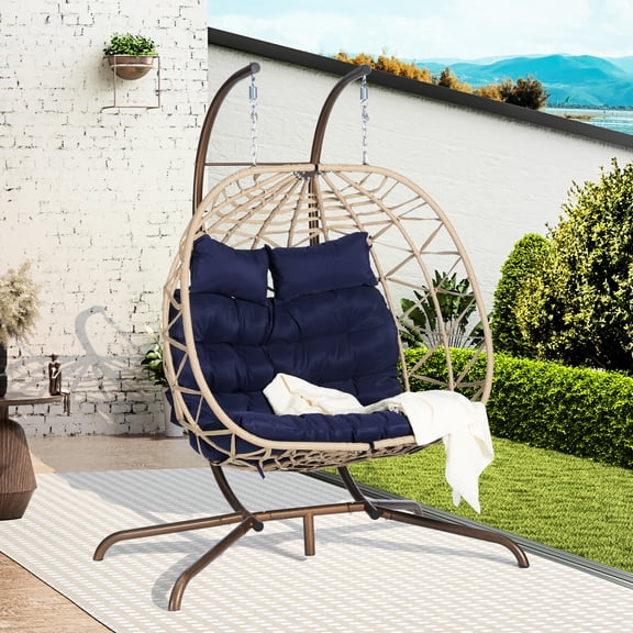 Outdoor Egg Chair: Breathable Cushions, Iron Frame, Hand-woven For Balcony Hanging Strong Stand, Bedroom