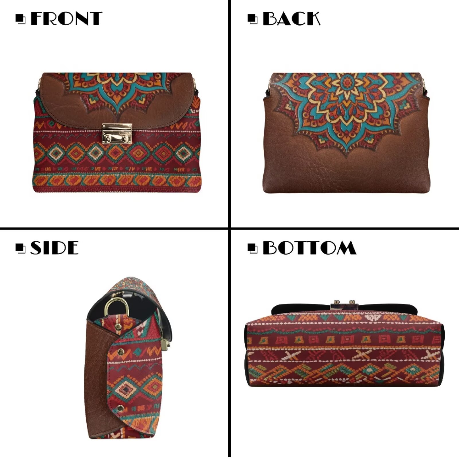 Pzuqiu Aztec Tribal Leather Crossbody Bags for Women Minimalist Vintage Leather Quilted Shoulder Bag with Chain Strap Craftsmanship for Party and Special Occasions