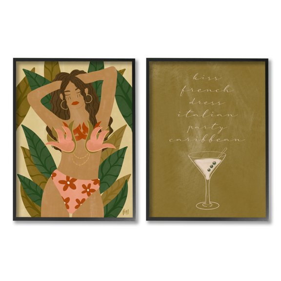 Stupell Indtries Dress Italian Party Caribbean Phrase Woman Tropical Bikini,16 x 20,Design by Birch&Ink