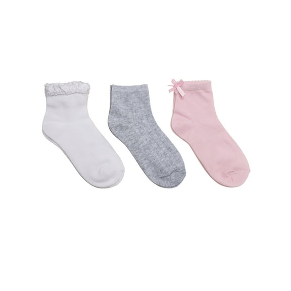 Wonder Nation Girls' Ankle Socks, 3-Pack, Sizes S-L