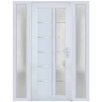 Front Exterior Prehung Metal-Plastic Door Frosted Glass / Manux 8088 White Silk / 2 Side Windows / Office Commercial and Residential Doors Entrance Patio Garage 60" x 80" Left-hand Inswing