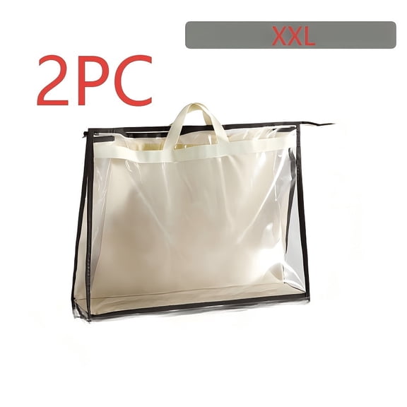 2pcs  XXL Pack Transparent PVC Tote Bag Organizer Suitable for Wardrobe, Office & Travel - Plastic Storage Bag with Handle, Dustproof Moistureproof Zippered Folder for Cash, Receipts,