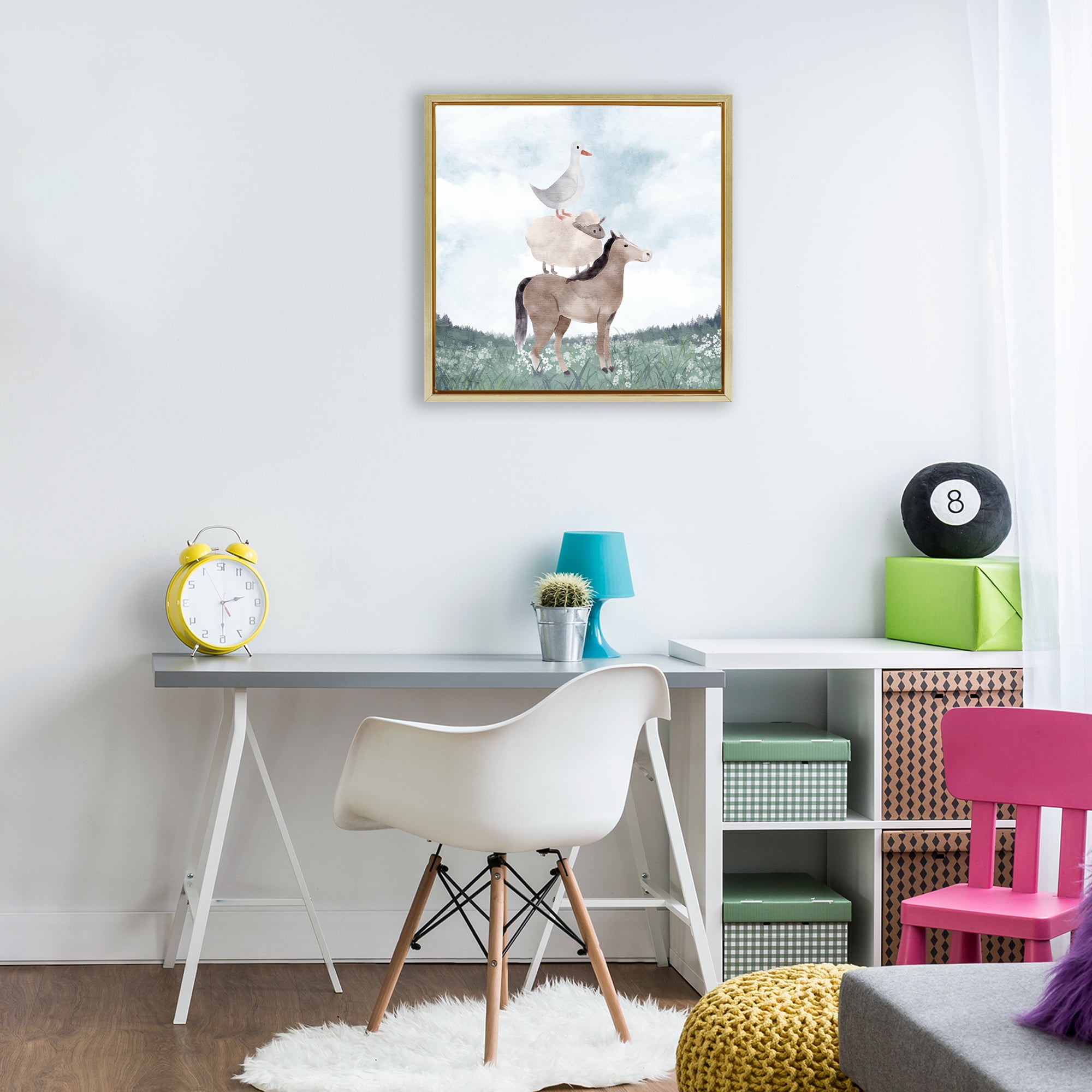 Stupell Industries Muted Blue Sky Farm Gold Framed Floater Canvas Wall Art, design by Kim Allen