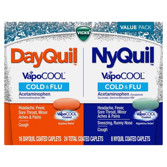 Vicks DayQuil and NyQuil VapoCOOL Cold & Flu Caplets, Cold Medicine for Adult, 24 Count