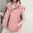 thumbnail image 6 of Htigea Puffer Vest for Women Corduroy Sleeveless Stand Collar Gilet Full Zip Warm Waistcoat Jackets with Pockets Pink L, 6 of 8