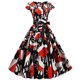 thumbnail image 1 of Navidad mujer vendaje Retro estampado manga corta noche cuello redondo fiesta graduación vestido Vintage Fridja  qw3732, 1 of 5