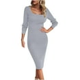 thumbnail image 2 of Guieoi Dress for Women Clearance under $10.00 Plus Size Women's Elegant Sweater Knitted Long Sleeve Solid Color Round Neck Dress Gray Black*Friday/Cyber*Monday Clearance, 2 of 3