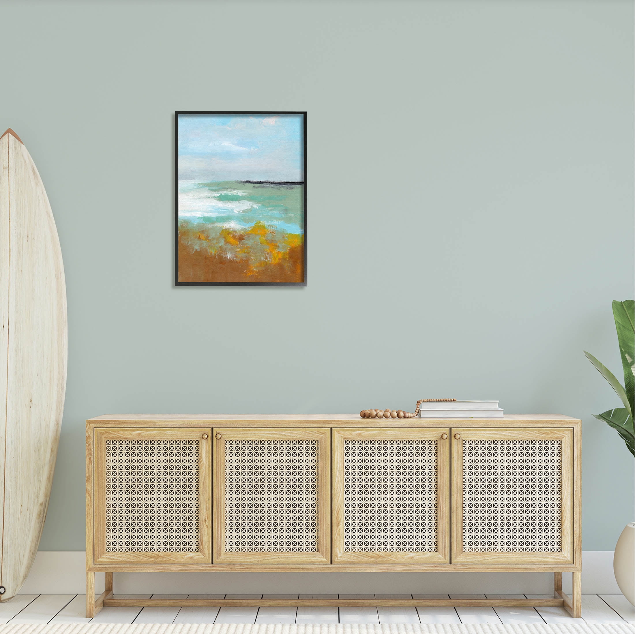 Stupell Industries Modern Distant Ocean Waves Landscape Painting Black Framed Art Print Wall Art, Design by Nikita Jariwala