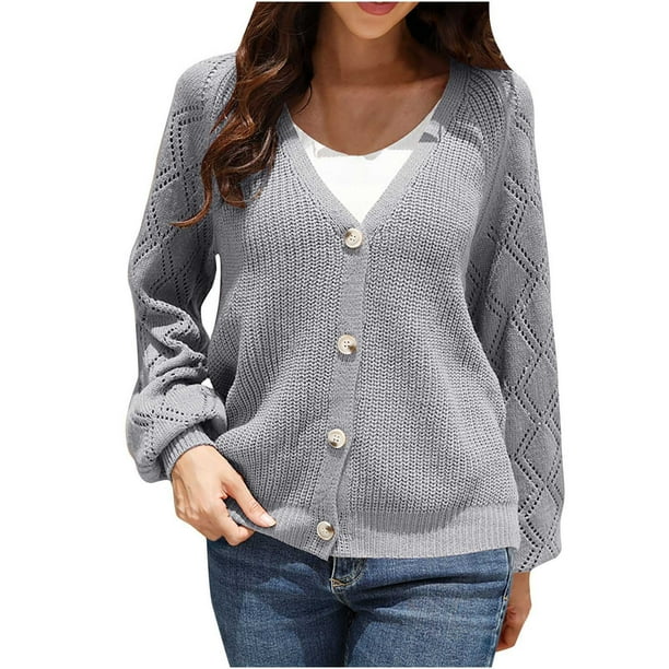 Tops de Mujer Camisas de Manga Larga Otoño Casual Moda Cuello en V Blusa de Cárdigan Sólida Odeerbi ODB149298